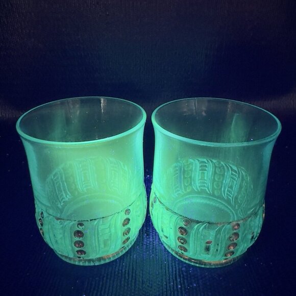 EAPG 1898 Riverside Olympia Glass Seed Pod Blue Tumblers Set Manganese 365nm UV - Picture 14 of 14